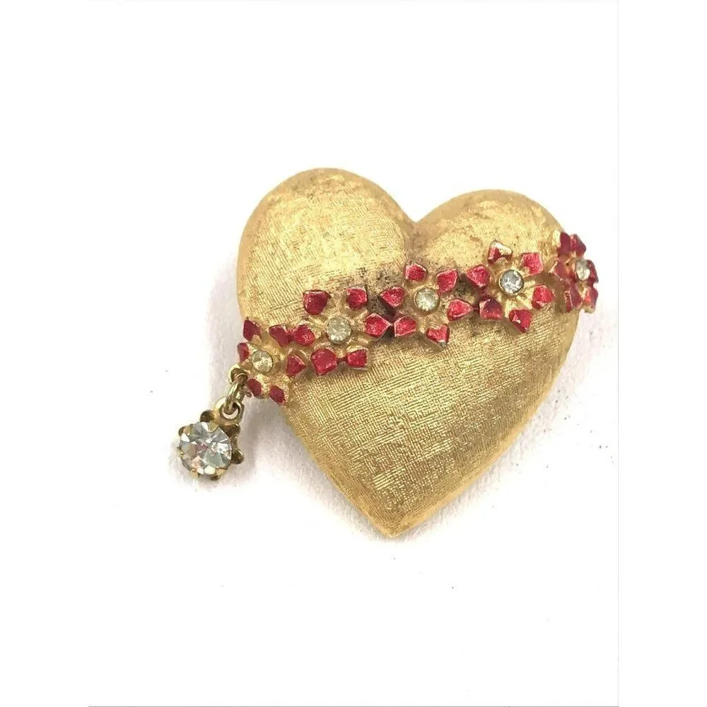 Vintage Mylu Brand Signed‎ Heart Shape Brooch Gold Enamel Pin Jewelry